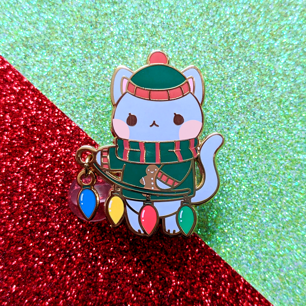 Holiday Cat Dangling Pin