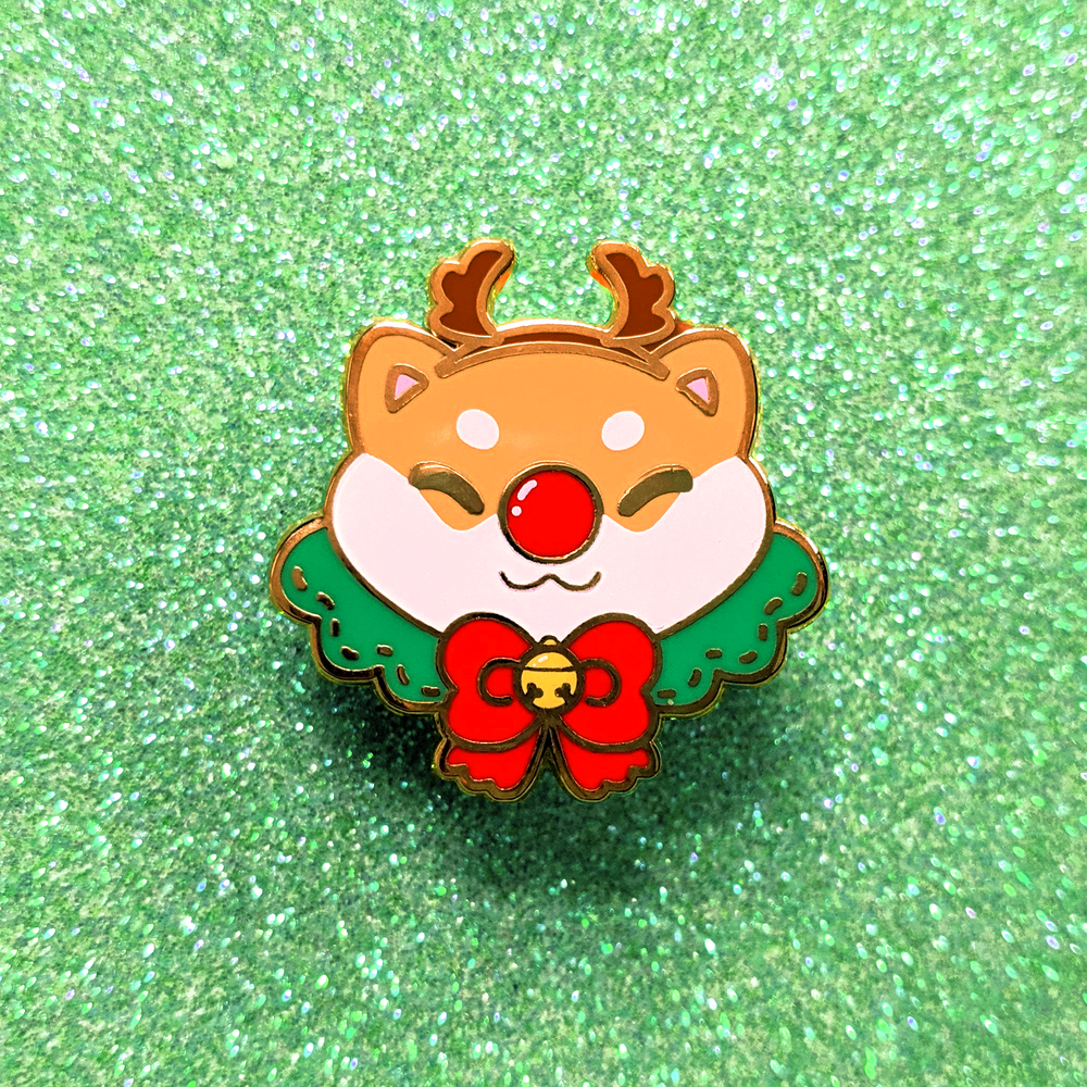 Reindeer Shiba Enamel Pin